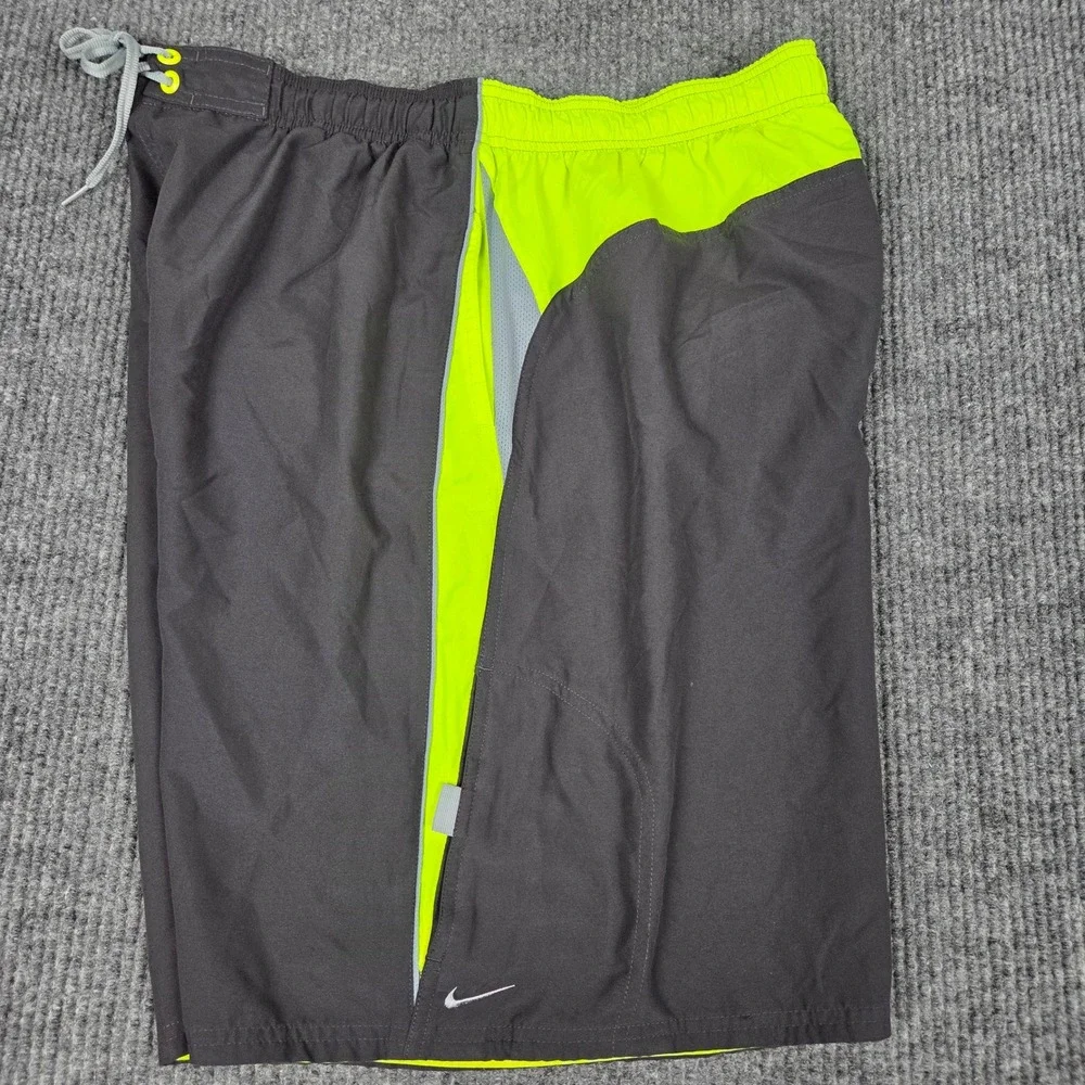 Nike Mens Swim Trunks XXL Tall Gray Neon Volt Yellow Mesh Lined‎ Board Shorts